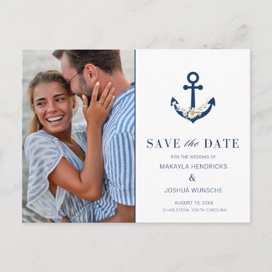 Nautical Beach Weddenschap Photo Save the Date Aankondigingskaart (Voorkant)