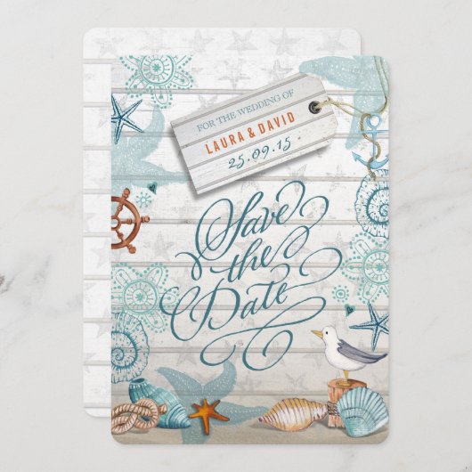 Nautical Beach Wedding | Datum opslaan Save The Date (Voorkant / Achterkant)