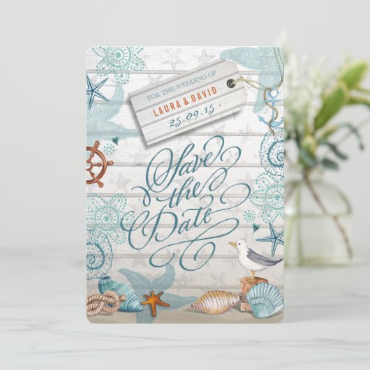 Nautical Beach Wedding | Datum opslaan Save The Date (Staand voorkant)