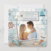 Nautical Beach Wedding Invitation Foto Kaart (Voorkant)
