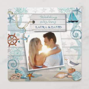 Nautical Beach Wedding Invitation Foto Kaart