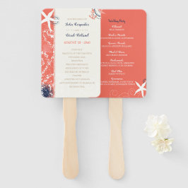 Nautical Beach Wedding Programme Coral & Navy Handwaaier