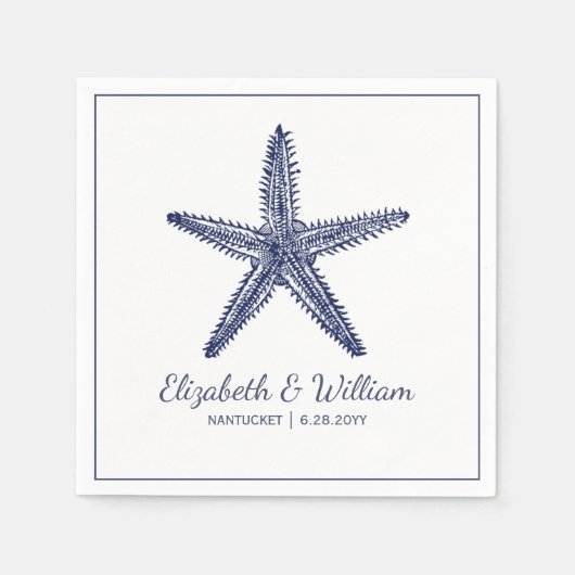 Nautical Beach Wedding Rustic Navy Blue Starfish Servet (Voorkant)