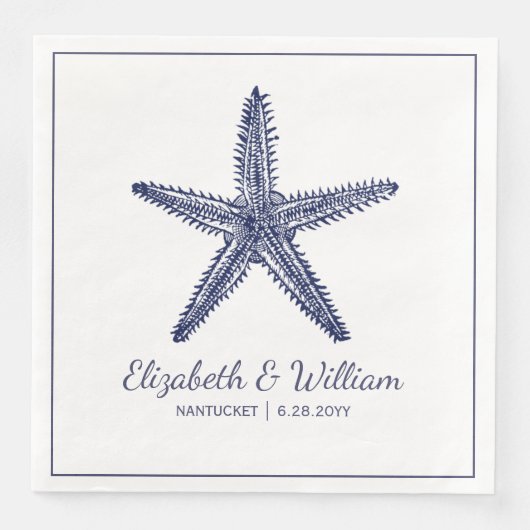 Nautical Beach Wedding Rustic Navy Blue Starfish Servet (Voorkant)
