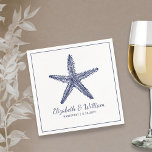 Nautical Beach Wedding Rustic Navy Blue Starfish Servet<br><div class="desc">De perfecte cocktailservet om je nautische bruiloft te complimenteren. Het ontwerp is voorzien van een illustratie van zeestervis in blauw met twee regels aangepaste tekst hieronder - Voeg de naam, de trouwlocatie en de datum van de bruid en de bruidegom toe. Eenvoudig, klassiek en elegant. Ook geweldig voor een strandhuis...</div>