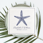 Nautical Beach Wedding Rustic Navy Blue Starfish Servet<br><div class="desc">Het perfecte diner om je nautische bruiloft te complimenteren. Het ontwerp is voorzien van een illustratie van zeestervis in blauw met twee regels aangepaste tekst hieronder - Voeg de naam, de trouwlocatie en de datum van de bruid en de bruidegom toe. Eenvoudig, klassiek en elegant. Ook geweldig voor een strandhuis...</div>