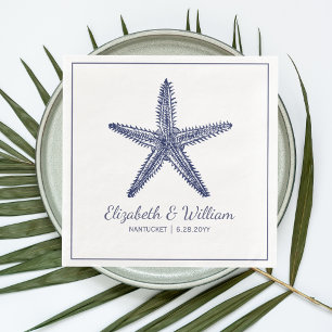 Nautical Beach Wedding Rustic Navy Blue Starfish Servet