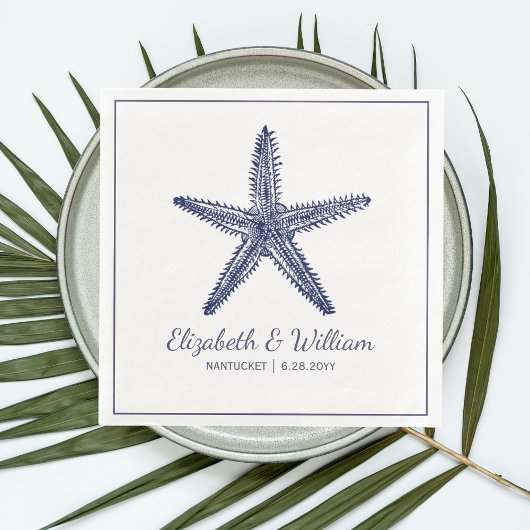 Nautical Beach Wedding Rustic Navy Blue Starfish Servet