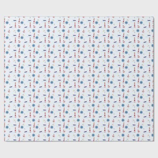 Nautical Beachy Lighthouse en Starfish Gift Wrap Cadeaupapier (Vlak)