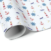 Nautical Beachy Lighthouse en Starfish Gift Wrap Cadeaupapier (Rol Hoek)