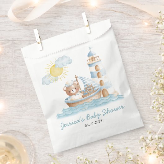 Nautical Bear Watercolor Boat Baby Shower Bedankzakje (Geknipt)