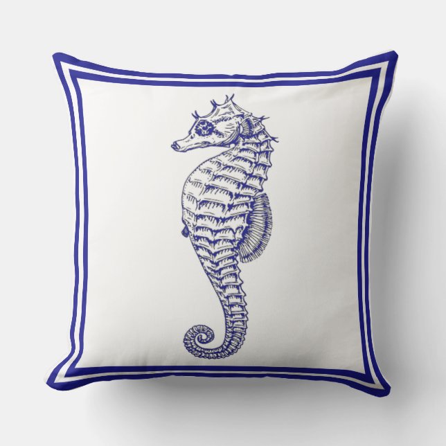 Nautical Beautic Trendy blue Seahorse Buitenkussen (Voorkant)