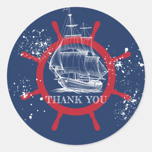 Nautical Bedankt Favor Blue Ronde Sticker (Voorkant)