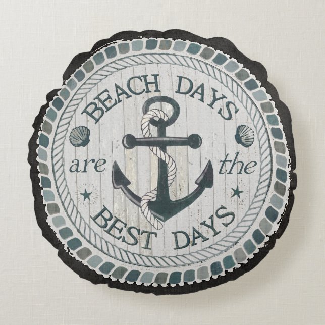 Nautical Best Day Burlap Beach Sierkussen Rond Kussen (Voorkant)
