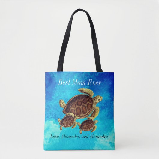 Nautical Best Mam Ever Zee Turtle Waterverf Tote Bag (Voorkant)