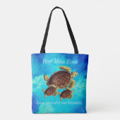 Nautical Best Mam Ever Zee Turtle Waterverf Tote Bag (Achterkant)