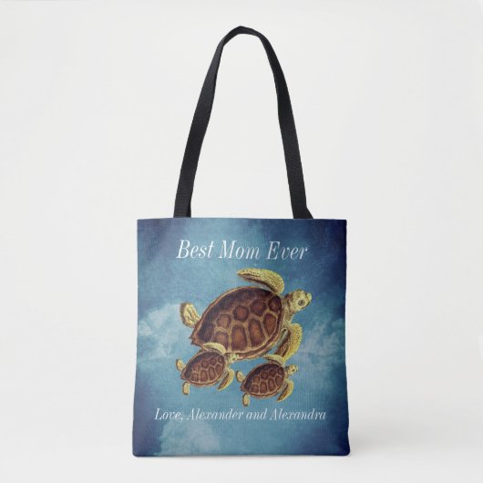 Nautical Best Mam Ever Zee Turtle Waterverf Tote Bag (Voorkant)