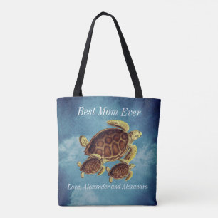 Nautical Best Mam Ever Zee Turtle Waterverf Tote Bag
