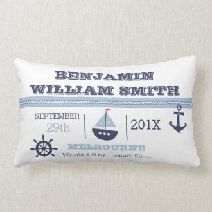 Nautical Birth Announcement Cushion for Boy Kussen