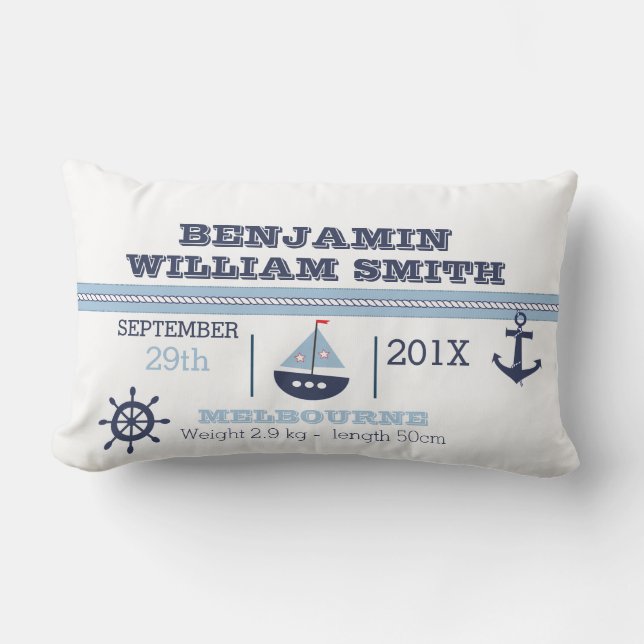 Nautical Birth Announcement Cushion for Boy Kussen (Voorkant)