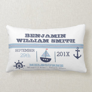 Nautical Birth Announcement Cushion for Boy Kussen