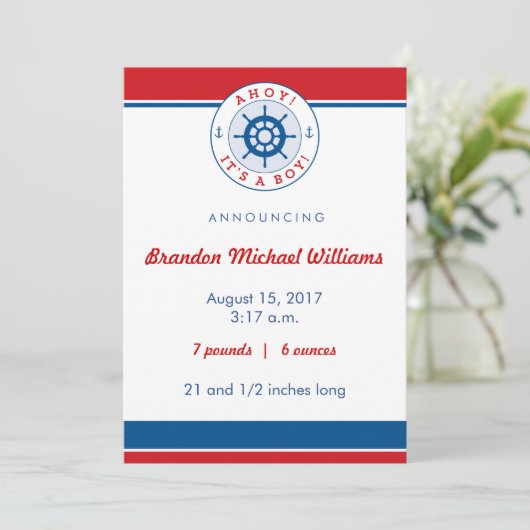 Nautical Birth Announement, Boy Aankondiging (Staand voorkant)