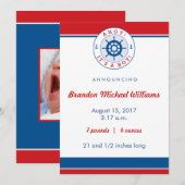 Nautical Birth Announement, Boy Aankondiging (Voorkant / Achterkant)