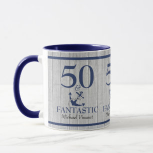 Nautical Birthday 50 en Fantastic Navy Blue Grey Mok