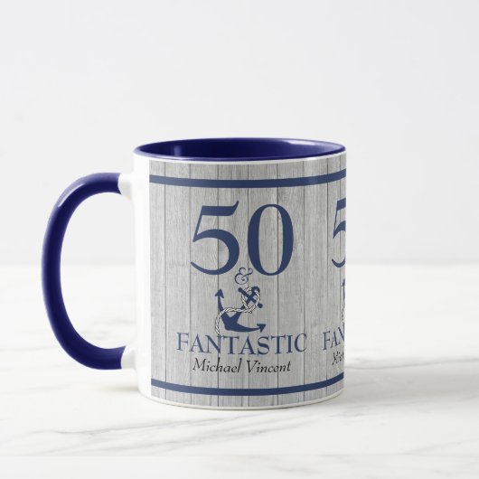 Nautical Birthday 50 en Fantastic Navy Blue Grey Mok (Links)