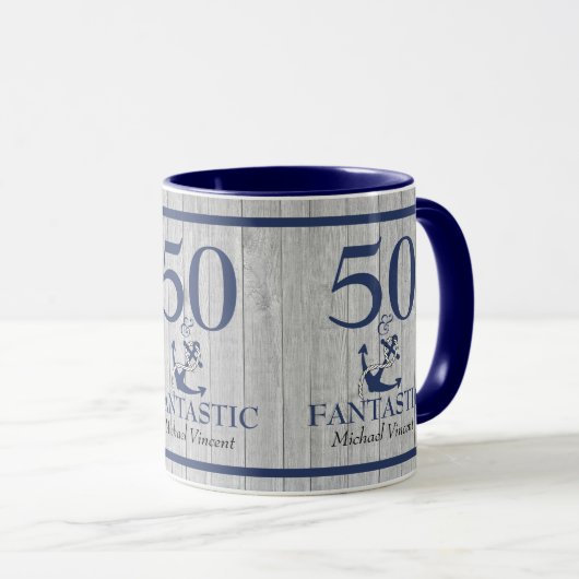 Nautical Birthday 50 en Fantastic Navy Blue Grey Mok (Voorkant rechts)