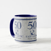Nautical Birthday 50 en Fantastic Navy Blue Grey Mok (Voorkant links)