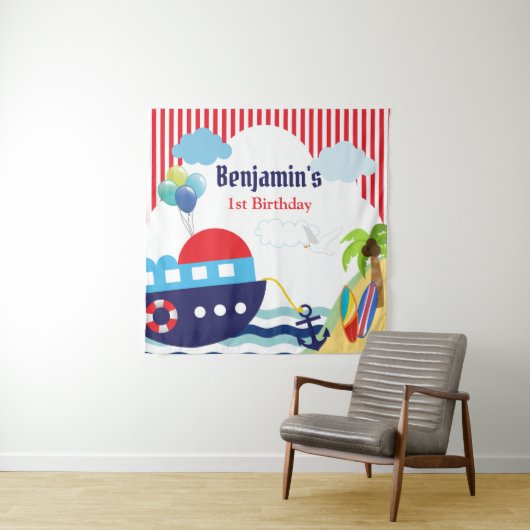 Nautical Birthday / Baby shower Backdrop Banner Wandkleed (In situ)