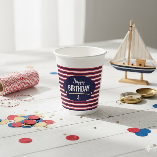 Nautical Birthday Captain Hat Stripe Party Theme Papieren Bekers