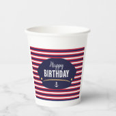Nautical Birthday Captain Hat Stripe Party Theme Papieren Bekers (Voorkant)