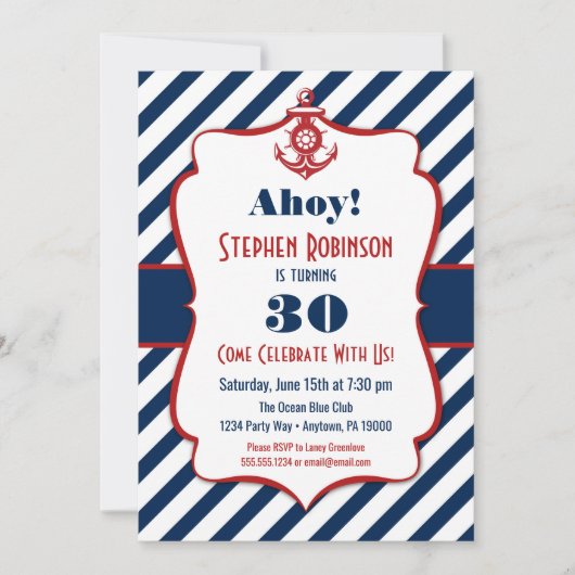 Nautical Birthday Invitation - Adult Mannen Anchor Kaart (Voorkant)