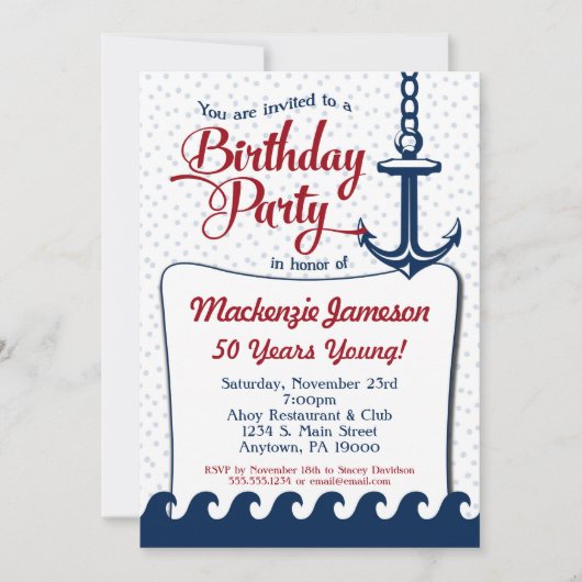 Nautical Birthday Invitation Adult Mannen Dames Kaart (Voorkant)