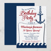Nautical Birthday Invitation Adult Mannen Dames Kaart (Voorkant / Achterkant)