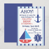 Nautical Birthday Invitation Anchor and Sail Boat Kaart (Voorkant / Achterkant)