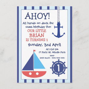 Nautical Birthday Invitation Anchor and Sail Boat Kaart