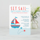 Nautical Birthday Invitation Blue and Red Sailboat Kaart (Staand voorkant)