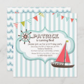 Nautical Birthday Invitation Helm and Sailboat Kaart (Voorkant / Achterkant)