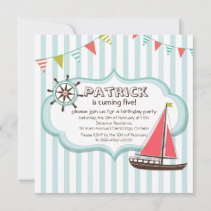 Nautical Birthday Invitation Helm and Sailboat Kaart