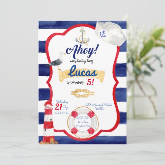 Nautical Birthday Invitation Kaart (Staand voorkant)