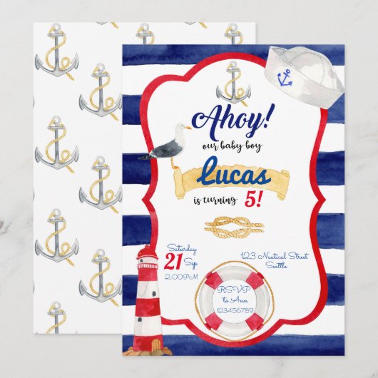 Nautical Birthday Invitation Kaart (Voorkant / Achterkant)