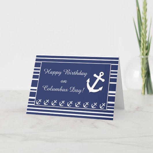 Nautical Birthday on Columbus Day, Anchor, Stripes Kaart (Voorkant)