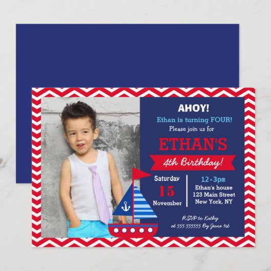 Nautical Birthday Party Invitations Kaart (Voorkant / Achterkant)