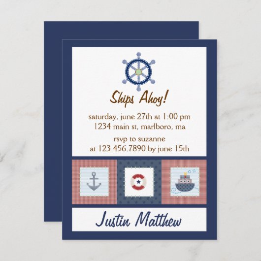 Nautical Birthday Party Kaart (Voorkant / Achterkant)