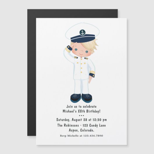 Nautical Birthday party Little Navy Boy Magnetische Uitnodiging (Voorkant / Achterkant)