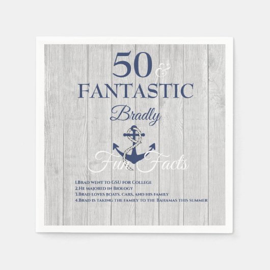 Nautical Birthday Party Navy Blue Fun Facts Servet (Voorkant)