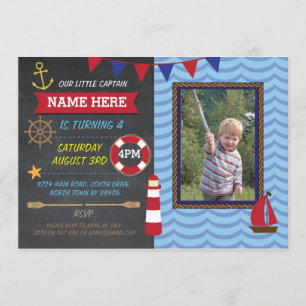 Nautical Birthday Party Photo Sailor Boats nodigt  Kaart